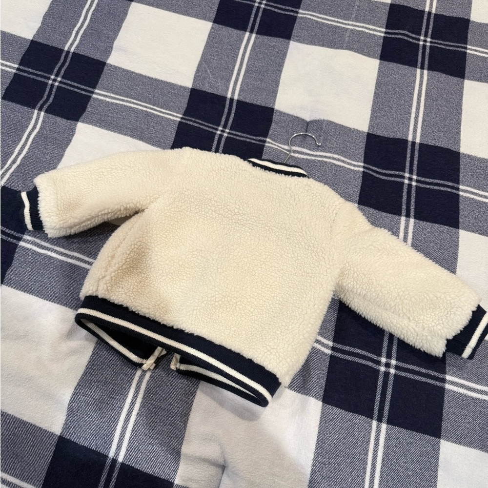 Baby Gap Sherpa fleece bomber varsity jacket white navy blue - Picture 3 of 3